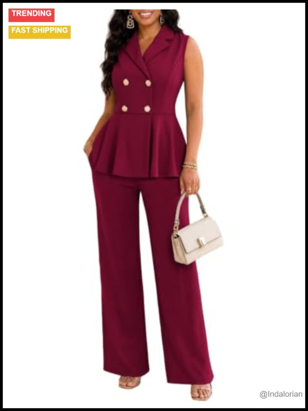 Women's Sleeveless Pantsuit 2 Piece Formal Suit with Pockets